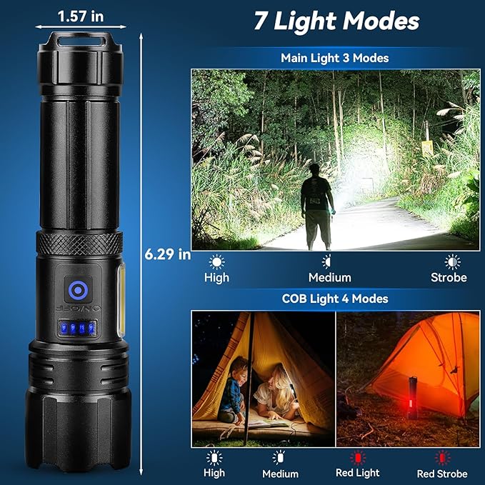 Flashlight LED Rechargeable Flashlights High Lumens, 99,000 LM Super Bright Powerful Flashlight, High Powered Flash Lights Waterproof Handheld Flashlights for Home Camping Hiking(2 Pack)