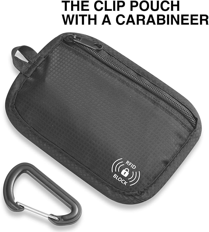 RFID Blocking Clip Stash Pouch, Minimalist Hidden Travel Wallet for Cards & Cash - Slim Pickpocket-Proof Design for Everyday Carry, Black