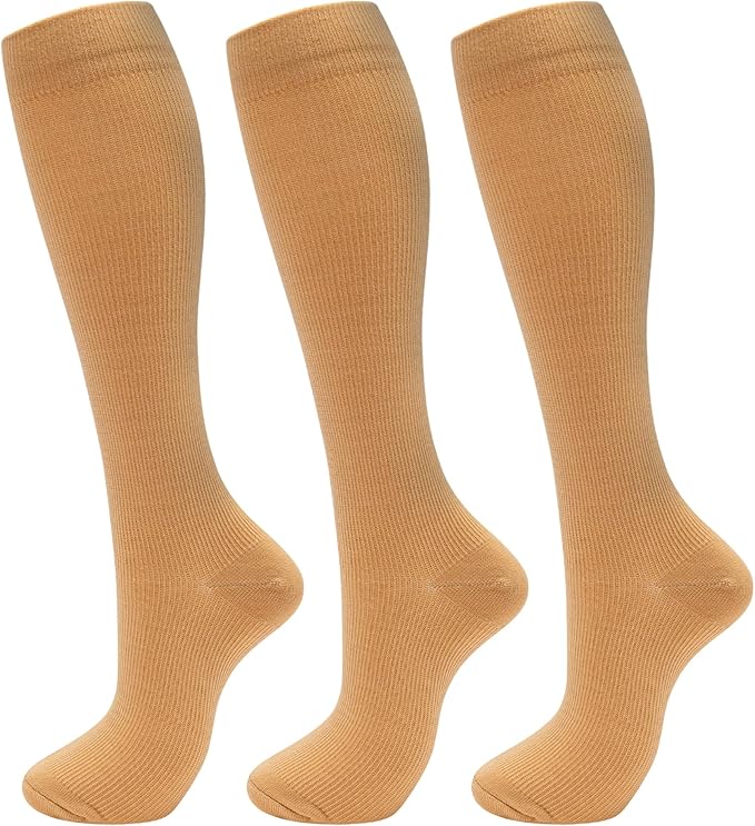fenglaoda 3 Pairs Compression Socks for Women & Men Knee High Nurse Pregnant Cute Medical Running Travel Athletic