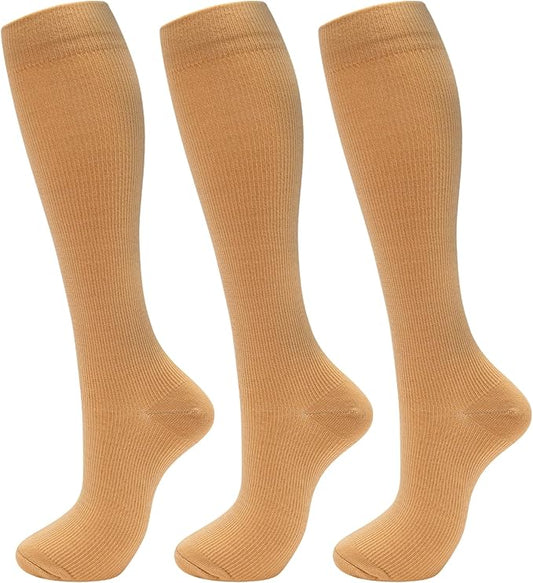 fenglaoda 3 Pairs Compression Socks for Women & Men Knee High Nurse Pregnant Cute Medical Running Travel Athletic