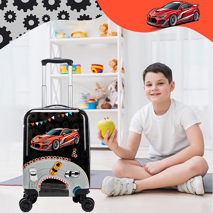 Kid's Luggage Set 5 Piece Suitcase Set 16" Hardside Luggage with Spinner Wheels Boys Carry on Toddler Travel Rolling Luggage Airline Approved
