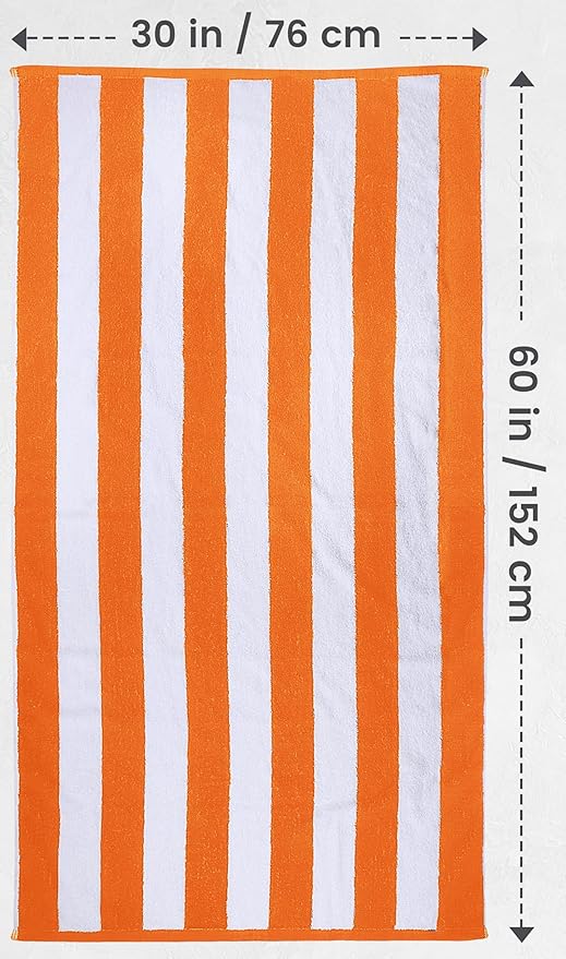 Utopia Towels 4 Pack Cabana Stripe Beach Towel, 30 by 60 Inches, Oversized 100% Ring Spun Cotton Pool Towels, Highly Absorbent Quick Dry Bath Towels for Beach, and Swim, Orange