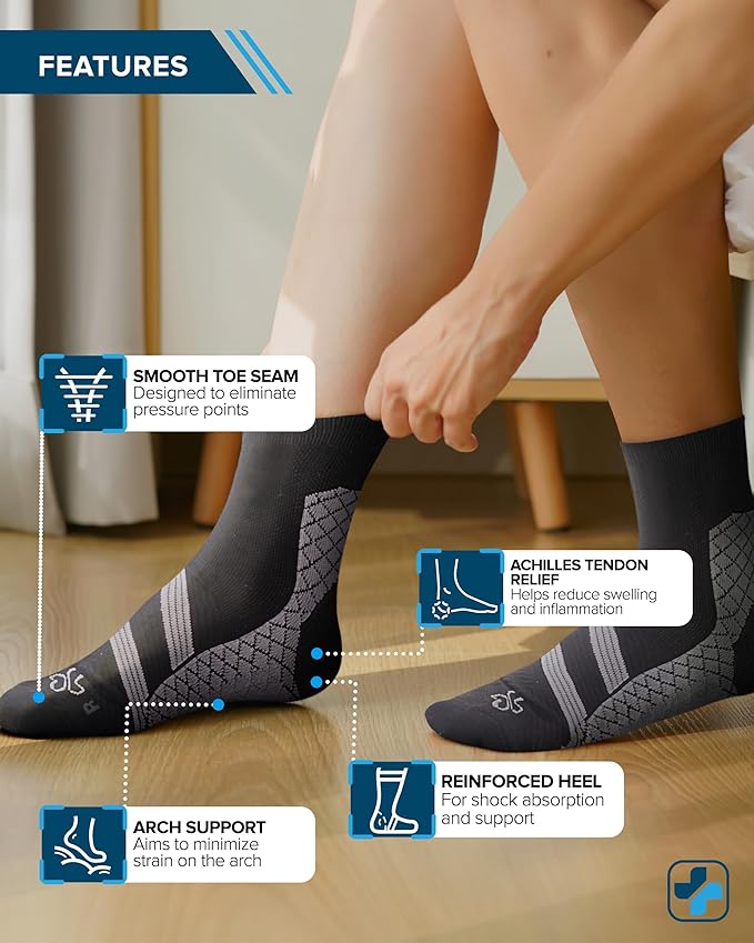 Doctor's Select Plantar Fasciitis Socks - 2 Pairs | Compression Crew Socks for Plantar Fasciitis Relief | Arch Support Socks