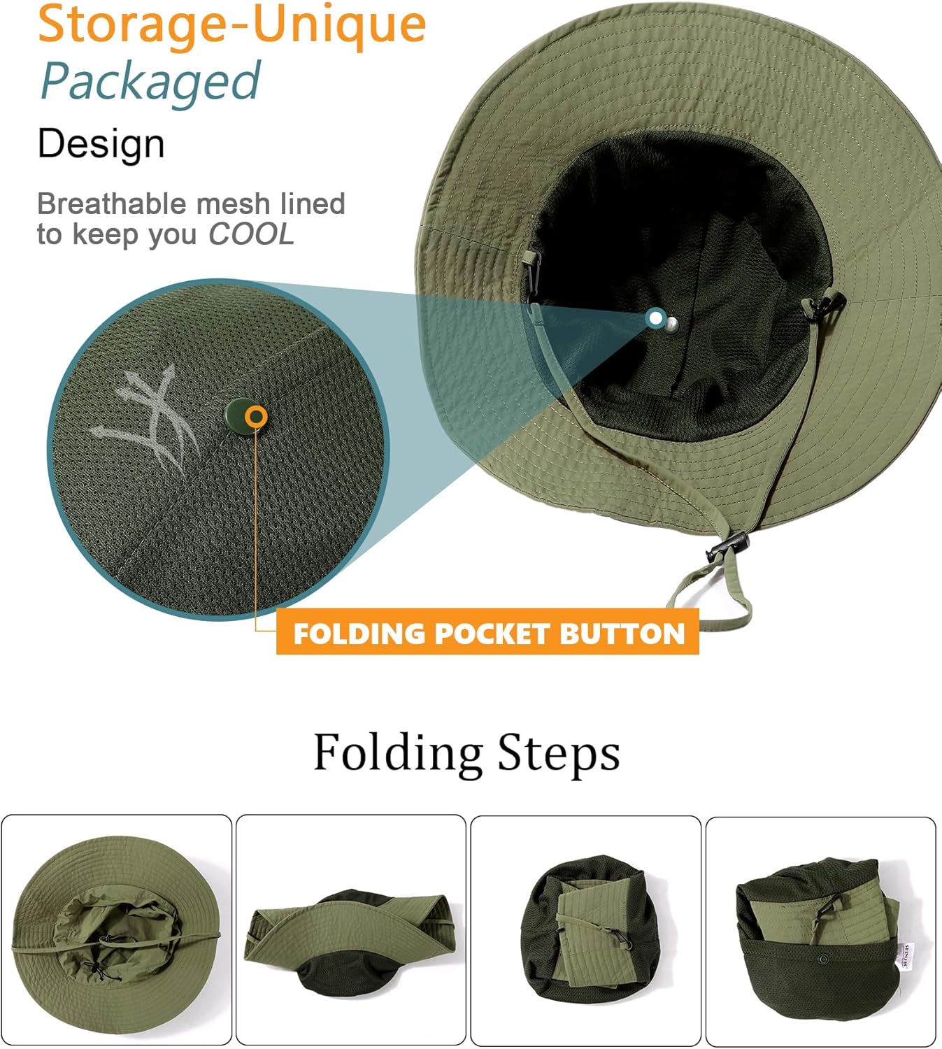 Water-Resistant Sun UPF 50+ Bucket Hat Protection Packable Brimmed Boonie for Women Men Summer Lightweight Hiking Outdoor Cap