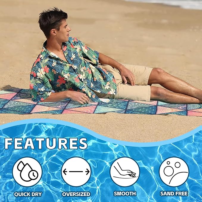 Microfiber Beach Towels,Vintage Ottoman Motifs Mandala Oversized Absorbent Bath Towels,Soft Quick Dry Thin Camping Towel for Adults Women Men,29.5"×59"