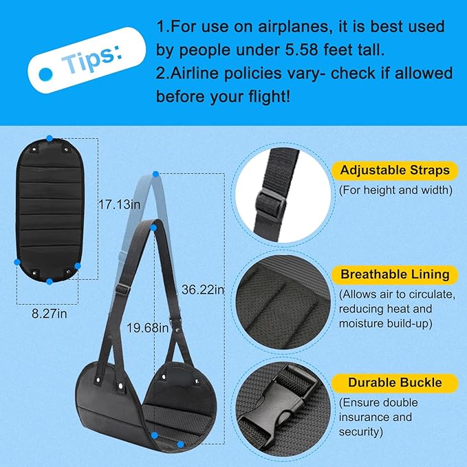 2-Pack Airplane Travel Footrest Hammock, Portable Airplane Foot Hammock with Adjustable Strap, Desk Foot Hammock to Relax Your Feet, Foot Sling Travel Work Essentials (Black & Blue)