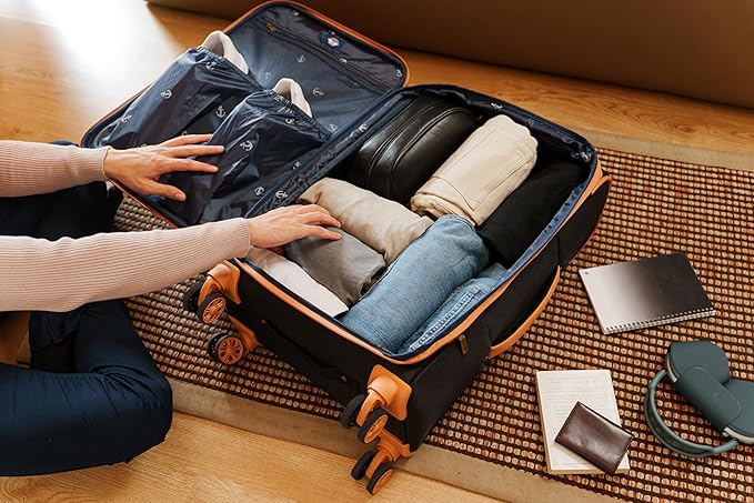 Dockers Seahorse Softside Expandable 8-Wheel Spinner Travel Checked Luggage, 28-Inch, Black