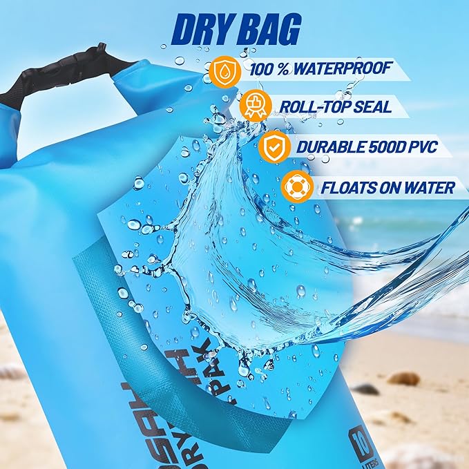 Waterproof Dry Bag, 5L/10L/20L/30L/40L Roll Top Lightweight Storage Backpack with Phone Case for Women & Men, Floating Waterproof Sack for Travel, Swimming, Kayaking, Paddle Board, Camping & Beach