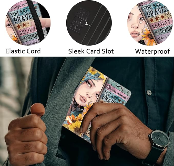 Passport Holder Women Wallet with Luggage Tag, Leather Passport Cover with RFID Blocking, Travel Accessories Multi Card Slot Passport Case for Men，Sunflower Girl Inspirational Quotes