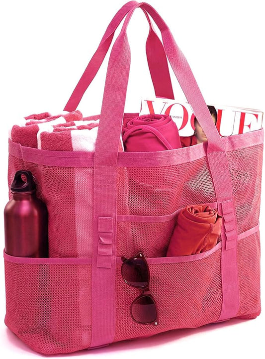 Mesh Beach Bag-Large Beach Tote for Women with Zipper Pocket, pool cruise travel swim, Toys & Vacation Essentials