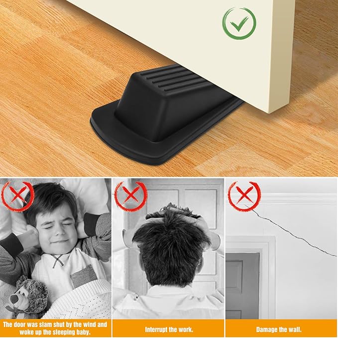 Crosize 24 Pack Door Stoppers for Bottom of Door, Premium Rubber Door Stops, Sturdy Wedge for Carpet, Tile, Concrete, Wood, Door Holder for Heavy Duty Door, Black