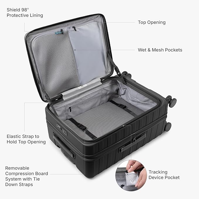 Traveler's Choice Novia Top Opening Expandable Polycarbonate Luggage with Spinner Wheels, Black, 30-Inch Large
