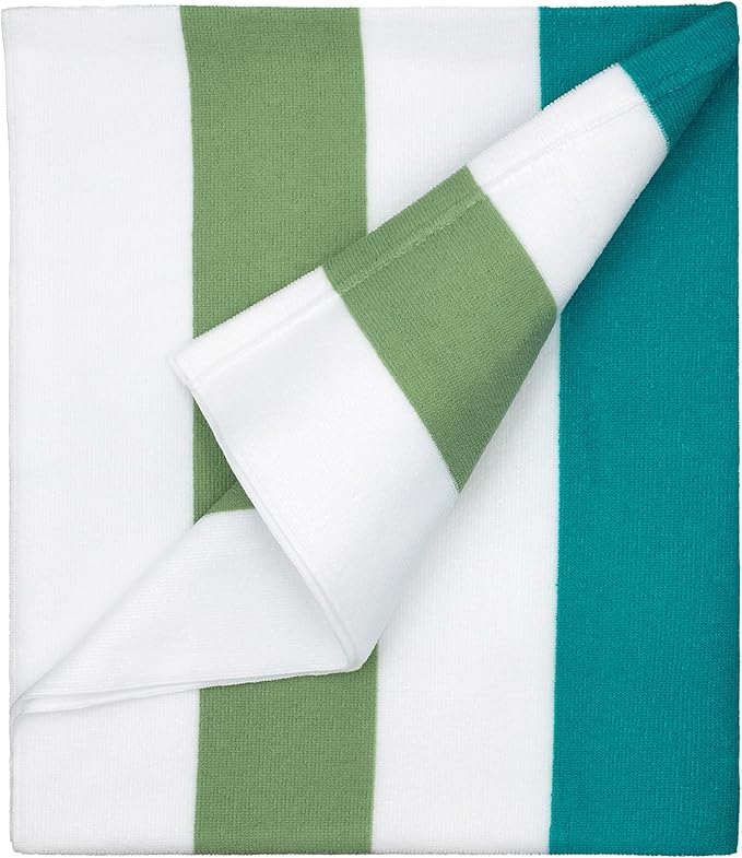 cabanana Large Oversized Beach Towel - Microfiber Sand Free 35 x 70 Inch Quick Dry Lightweight Pool Towel for Adults, Thin Striped Swim Towel (Green)