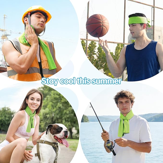 Dual-Action Cooling Neck Wraps, 37”x12” Cooling Towel + 220g Gel Sheet, Neck Coolers for Hot Weather, Ice Pack, Washable Gym Towel (2 Sets)