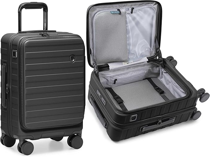 Traveler's Choice Novia Top Opening Expandable Polycarbonate Luggage with Spinner Wheels, Black, 21-Inch Carry-on