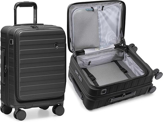 Traveler's Choice Novia Top Opening Expandable Polycarbonate Luggage with Spinner Wheels, Black, 21-Inch Carry-on