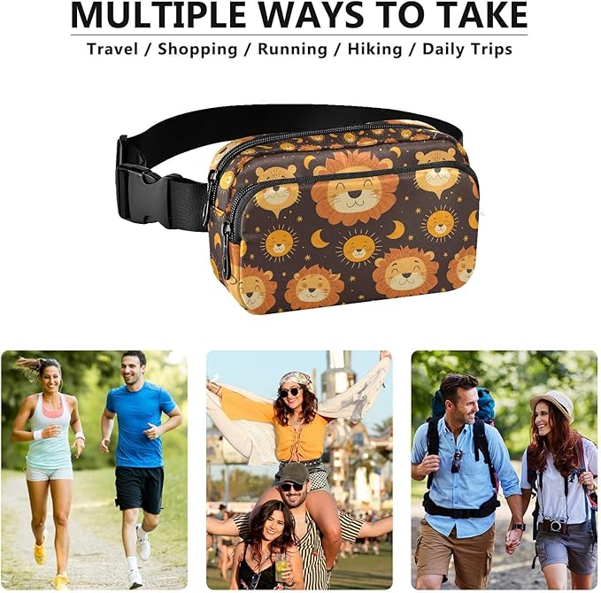 Cute Lion Face Fanny Pack for Women Men Water Resistant Fashion Waist Packs with Adjustable Strap Belt Bag for Travel Workout Jogging Hiking 21219982
