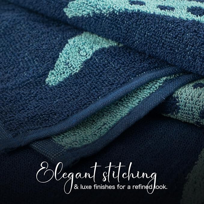 CASA COPENHAGEN Miami Towel 2Pcs Starfish Navy - Navy Stripe Designer Stripe Beach Towels Gift Set, 35"x70" Oversized 100% Cotton Pool Bath Towel for Beach Gift Set (Summer Gift Set for Women & Men)