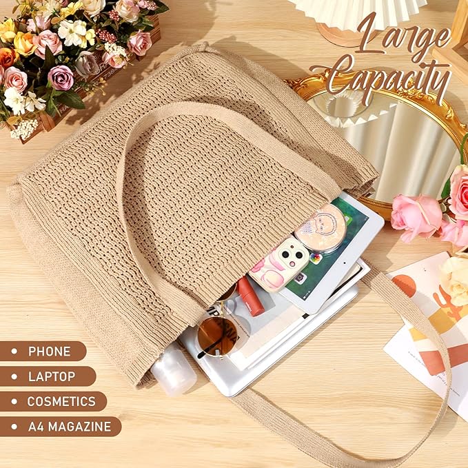 hatisan Crochet Bags for Women - Summer Beach Tote, Aesthetic Hippie Knit Bag