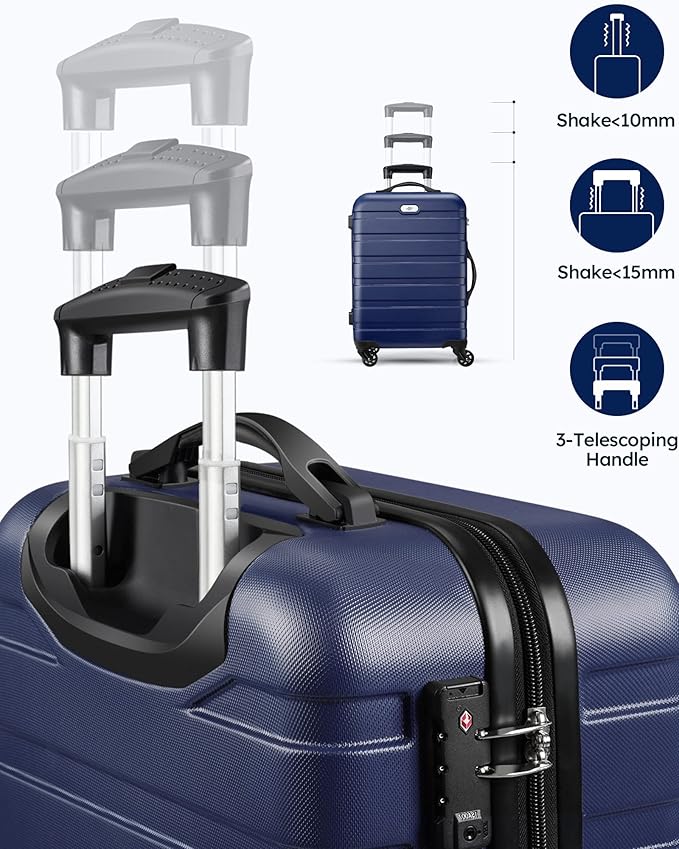 Suitour Luggage 3 Piece Sets Hard Shell Luggage Set Spinner Wheels, TSA Lock, 20 24 28 inch Travel Suitcase Sets, Dark Blue