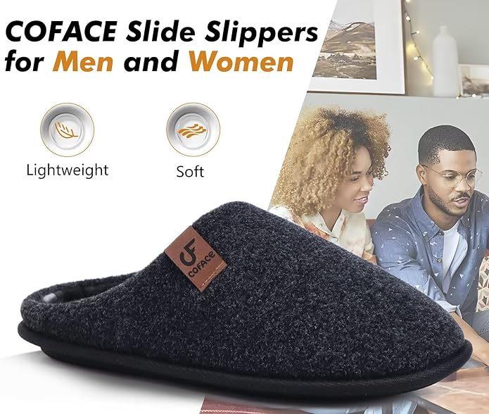 COFACE Unisex Mens Womens Cozy Memory Foam Scuff Slippers Casual Slip On Warm House Shoes Indoor/Outdoor Felt Sandal Slippers Size 4-15
