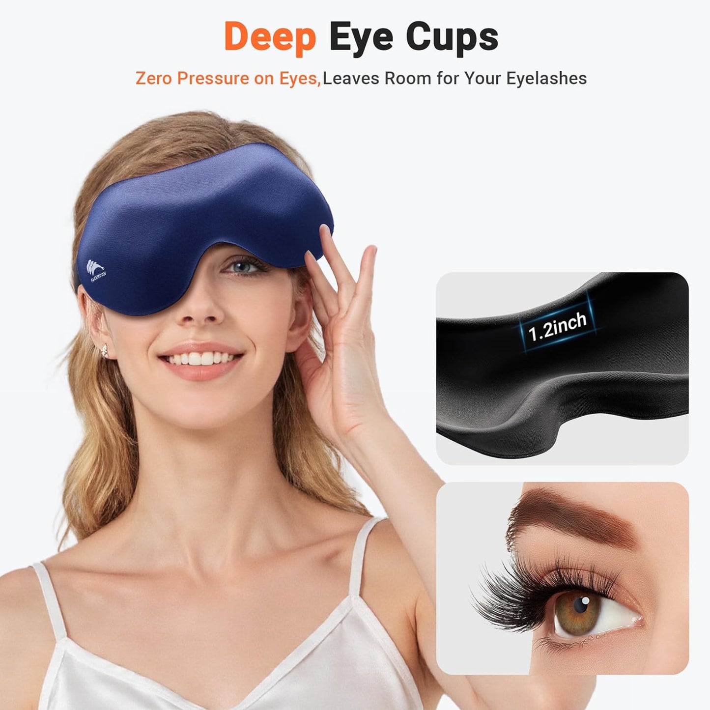 Eye Masks for Sleep Light Blocking: Lightweight 3D Contoured Eye Mask for Lash Extensions - Adjustable Strap Washable Zero Pressure - Perfect for Men Women Airplane Travel Yoga Meditation (Blue)