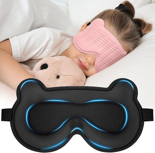 Kids Sleep Mask, 3D Sleeping Eye Mask for Kids with Adjustable Elastic Strap, Bear Shape Eye Cover with Memory Foam, Soft & Light-Blocking, Gift for Boys Girls Teens Age 5–15 (Pink)