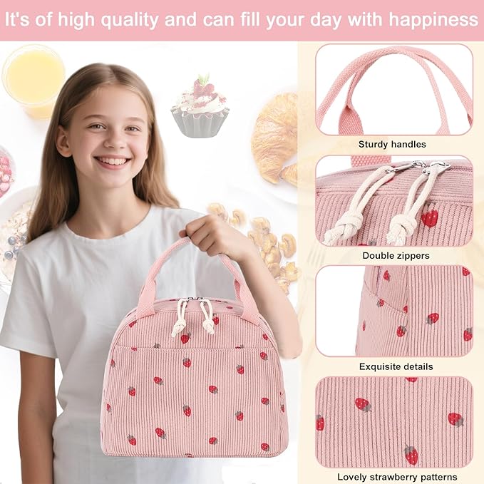 LEDAOU Lunch Box for Women Insulated Lunch Bag Cute Lunchbox Compact Cooler Thermal Reusable Lunch Tote for Work School Picnic Travel