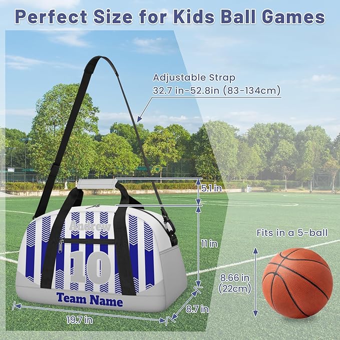 Basketball Soccer Gifts for Boys Girls - Custom Sports Duffle Bag, Personalized Name & Team Bag, Water-Resistant Gym Bag for Basketball, Soccer, Volleyball | Y-Navy Light Grey
