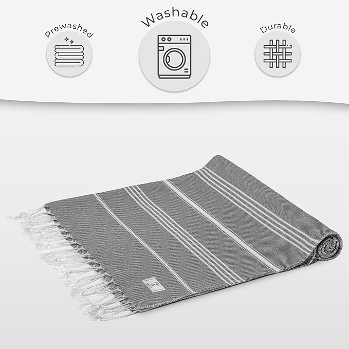 Turkish Beach Towel Quick Dry & Soft Oversized (39" x 71") - Compact, Versatile and Functional as Beach and Travel Blanket, Travel, Camping, Cruise and Gym Towel - Grey