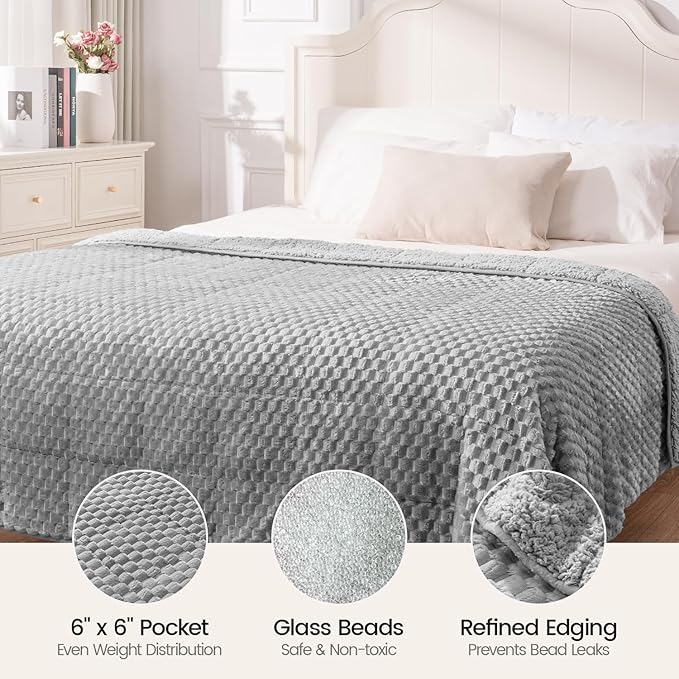 Super Fuzzy Soft Fleece Sherpa Weighted Blanket 15 lbs for Adults, 3D Imitation Turtle Shell Luxury Weighted Throw for Better Sleep, Dual Sided Cozy Heavy Blankets for Couch Bed, Grey, 48" x 72"