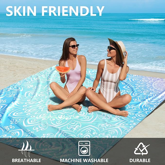 Beach Blanket Waterproof Sandproof Beach Mat for 1-8 Adults Quick Drying Durable Outdoor Picnic Mat for Beach Festival Travel Camping Hiking (Gradiant BL-Mandarin, 79"×83"(4 Person))