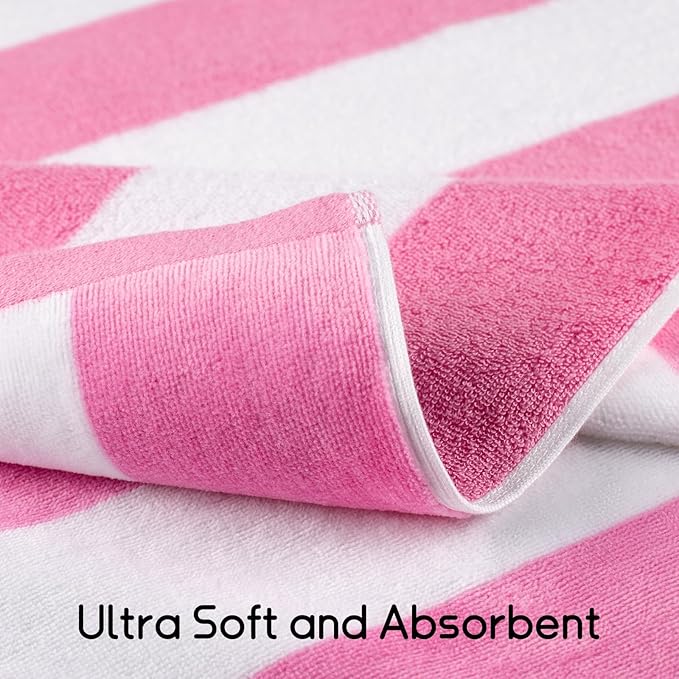 cabanana Large Oversized Beach Towel - 35 x 70 Inch Cotton Pool Towel, Pink Striped Soft Cabana Swim Towel
