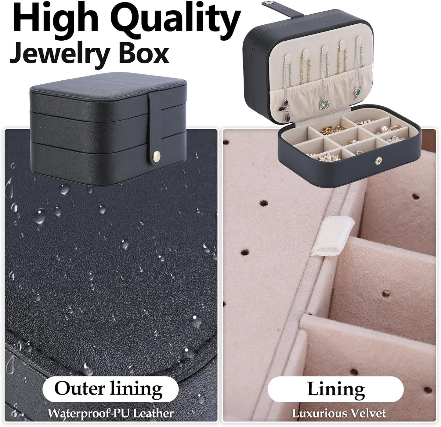 Travel Jewelry Case with LED Lighted Mirror, Portable Travel Jewelry Organizer, 2-Layer Jewelry Box for Earrings Necklace Bracelet Rings, Birthday Gifts for Women Girls Kids (Black)