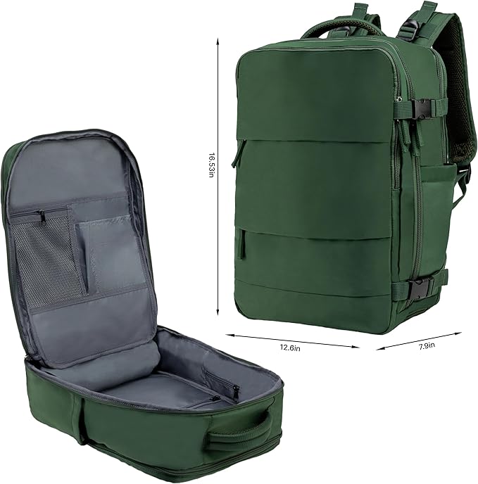(Not Made In China) Travel Backpack For Men and Women, Airline Approved Carry On Bag w/Shoe Compartment, Holds 15.6" Laptop, USB Charging Port (Columbus, Green, 2 Pack)
