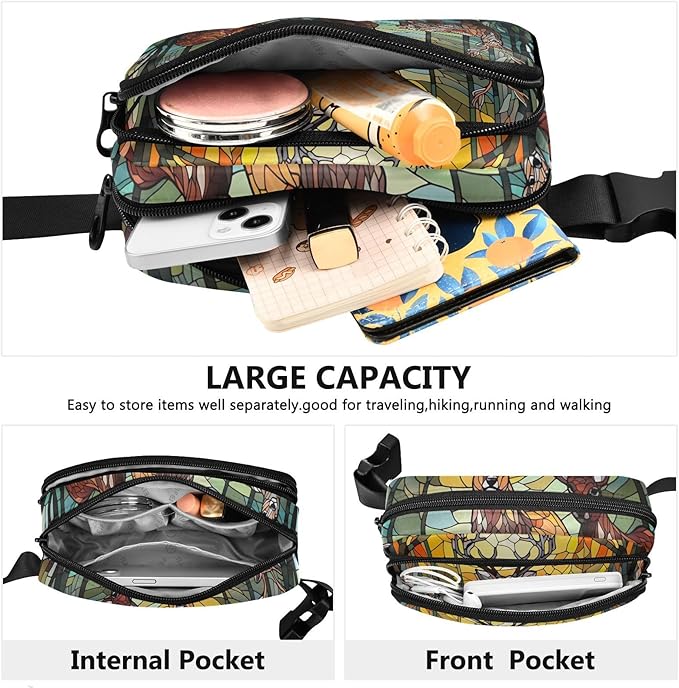 Stained Glass Printed Forest Dear Fanny Pack for Women Men Water Resistant Fashion Waist Packs with Adjustable Strap Belt Bag for Travel Workout Jogging Hiking 21219627
