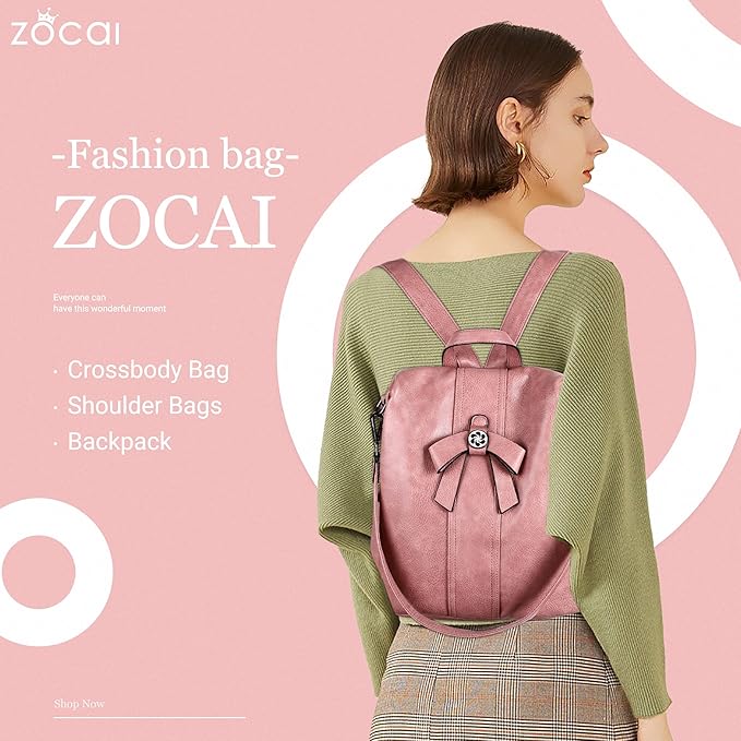 ZOCAI Backpack Purse for Women Fashion Backpack Purses PU Leather Daypacks Anti-Theft Shoulder Bag Satchel Purse