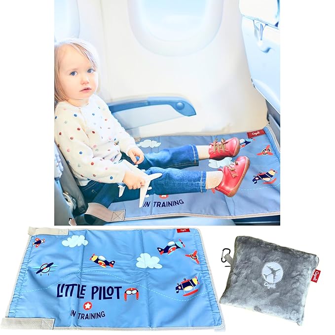 Kids Airplane Seat Extender - Enhance Your Child's In-Flight Comfort. Travel Toddler Bed, Leg Rest, Foot Hammock and Seat Extender, All in One (Little Pilot - Cool Grey)