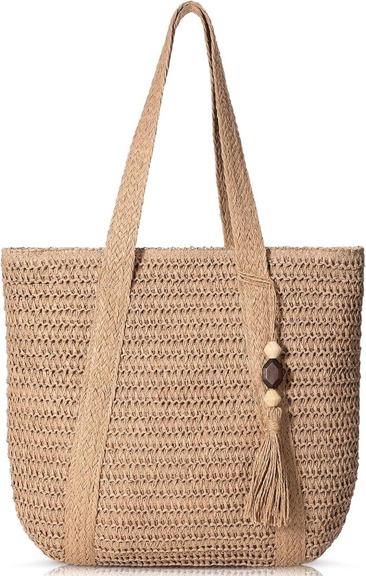 Trifabricy Beach Bags for Women, Large Beach Bag, Woven Straw Tote Bags Waterproof, Weaving Swim Shopping Travel Bag