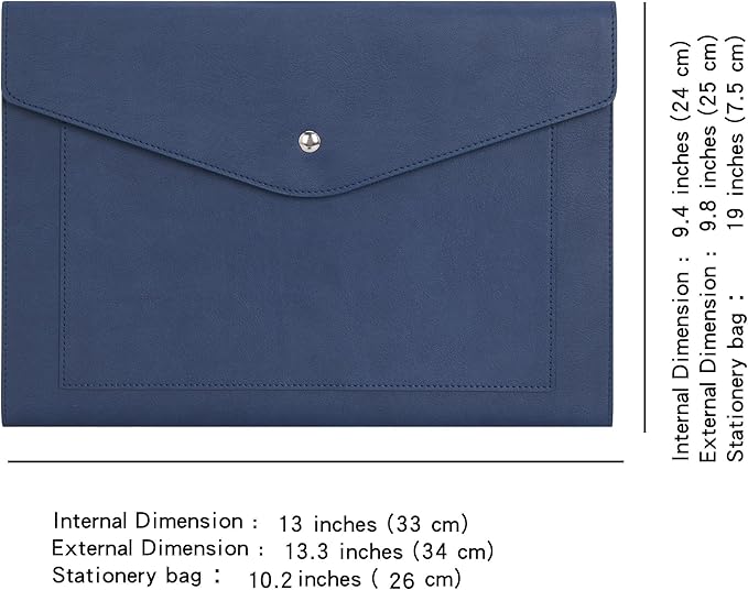 Wason Expanding A4 Document File PU Leather Envelope Case Holder-Large Size Pockets for Paper Bills Stationery Tablet and PC, Work Study Traveling (Dark Blue)