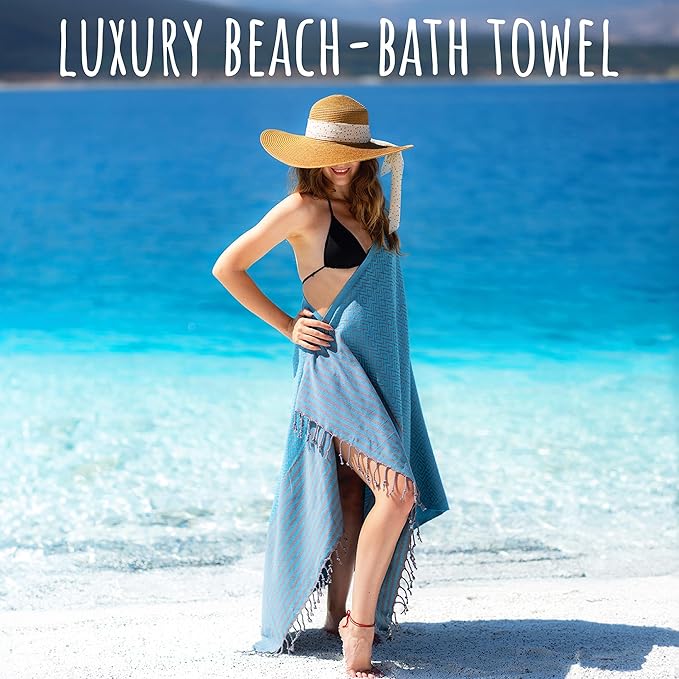 RAY SILVER Turkish Beach Towel – 100% Turkish Cotton 40"x71" Quick Dry Oversized Beach Towel Sand Free Lightweight Turkish Towel for Travel Camping Bath Sauna Beach Pool Gym Yoga