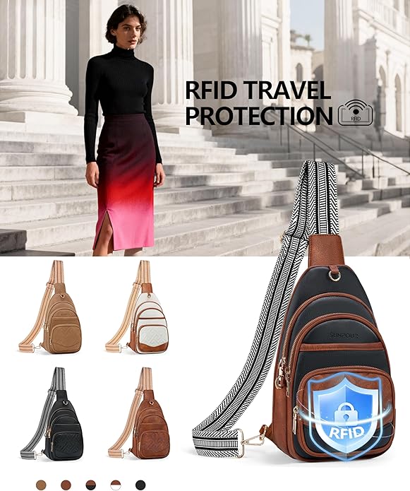 Anti Theft Crossbody Bags for Women, RFID Vegan Leather Sling Purse, Travel Chest Bag & Fanny Pack