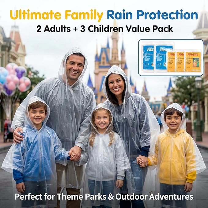 Disposable Rain Ponchos - Rain Poncho Waterproof Clear Raincoat With Hood Rain Jacket for Women and Men, Camping, Travel