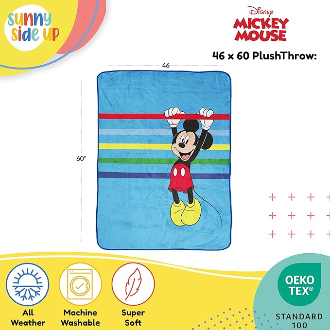 Sunny Side Up Disney Mickey Mouse Plush Throw Blanket - Measures 46 x 60 Inches - Super Soft & Cozy Stripes Fleece Kids Bedding