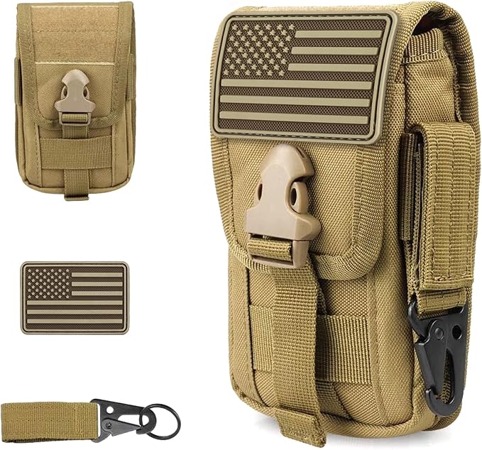 WYNEX Tactical Phone Pouch Molle,Smartphone Holster Bag EDC Utility Cellphone Lock Card Holder Organizer Fit for Waist Belt Case Include Tactical Gear Clip and U.S.A Patch