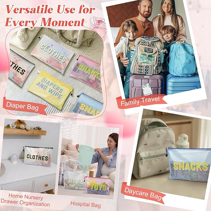 6pcs Hospital Diaper Bag Organizing Pouches for Labor and Delivery, Maternity Essentials Diaper Bag Organizer for Mommy Travel - Black/White