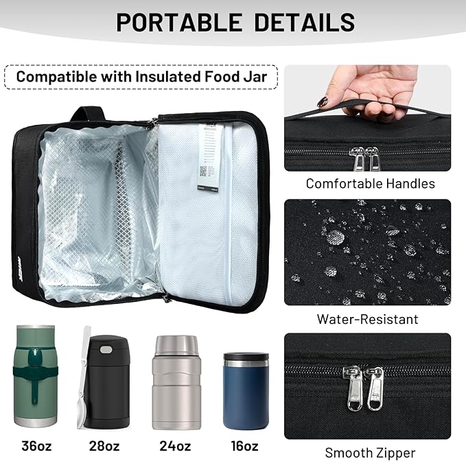 MIER Insulated Lunch Box for Men Women Kids Portable Small Lunch Bag 9 CAN Compact Thermal Mini Cooler for School Work Picnic, Black