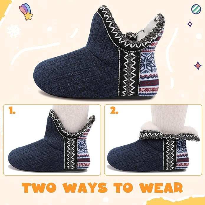 LeIsfIt Toddler Slippers Boys Girls Cozy Warm House Shoes Kids Non-slip Winter Slipper Booties Slip on Plush Lining Sock Slippers