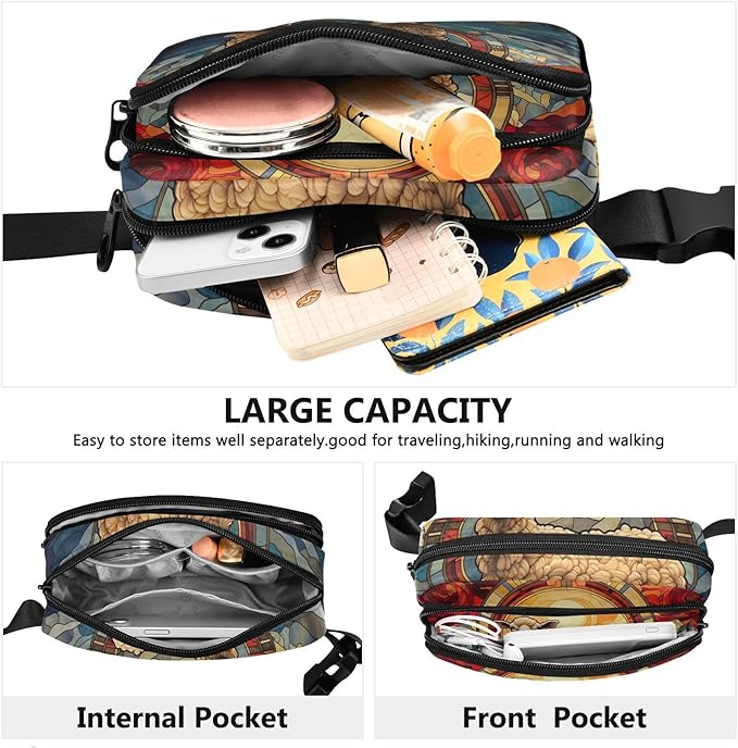 Stained Glass Printed Lamb Fanny Pack for Women Men Water Resistant Fashion Waist Packs with Adjustable Strap Belt Bag for Travel Workout Jogging Hiking 21219670