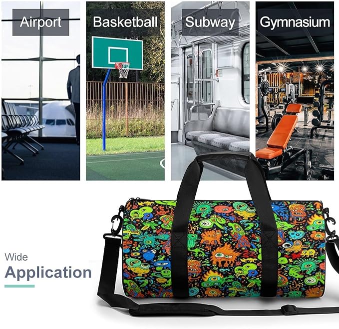 Workout Lightweight Duffel Bags Trippy Monster Art Black Carry On Weekender Overnight Bag Gym Sport Yoga Dance Bags